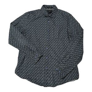 Denim & Flower Button Down Shirt Men's M‎ Short Sleeve Blue Floral Slim Fit